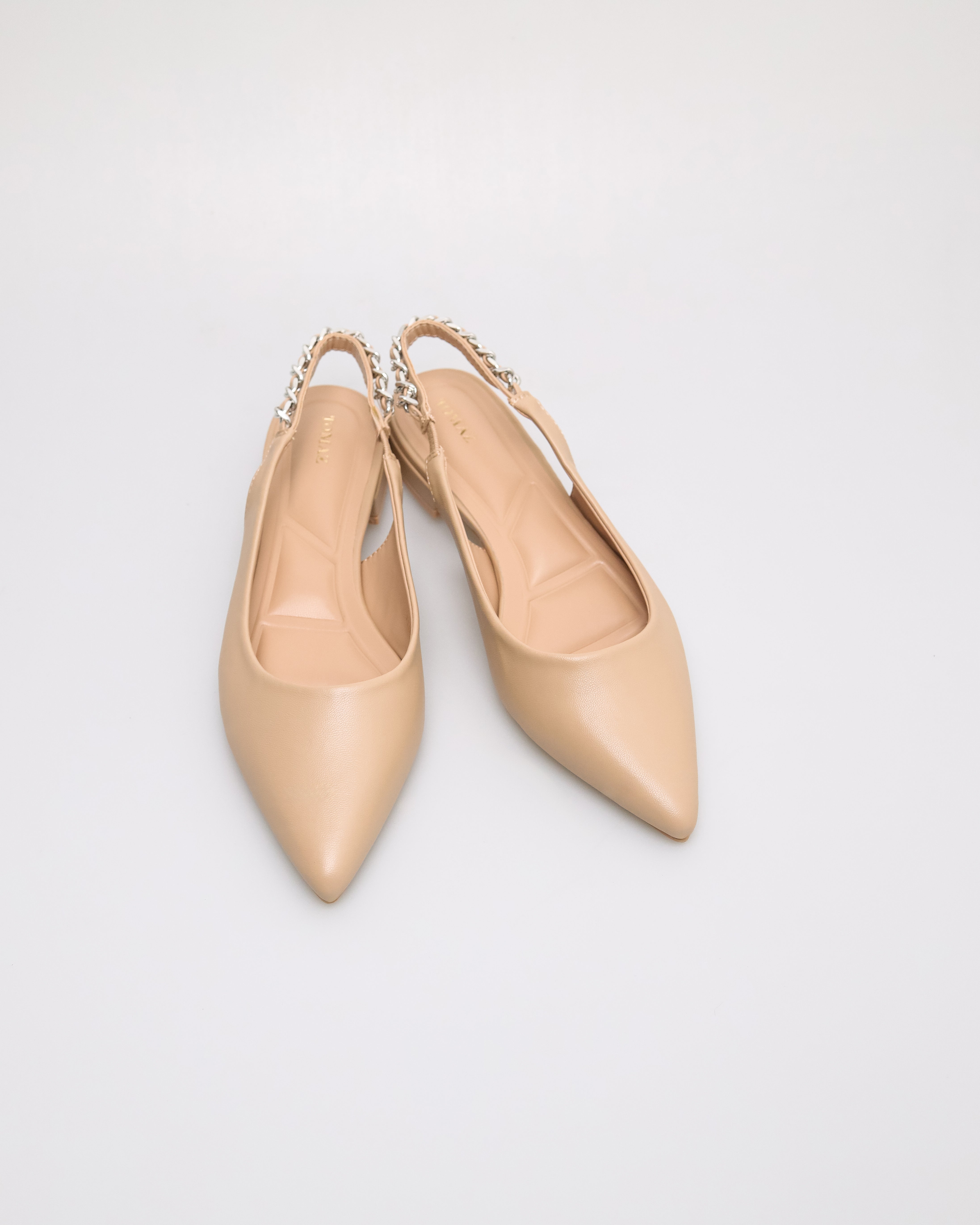 Tomaz FL098 Ladies Pointy Chained Flats (Beige)