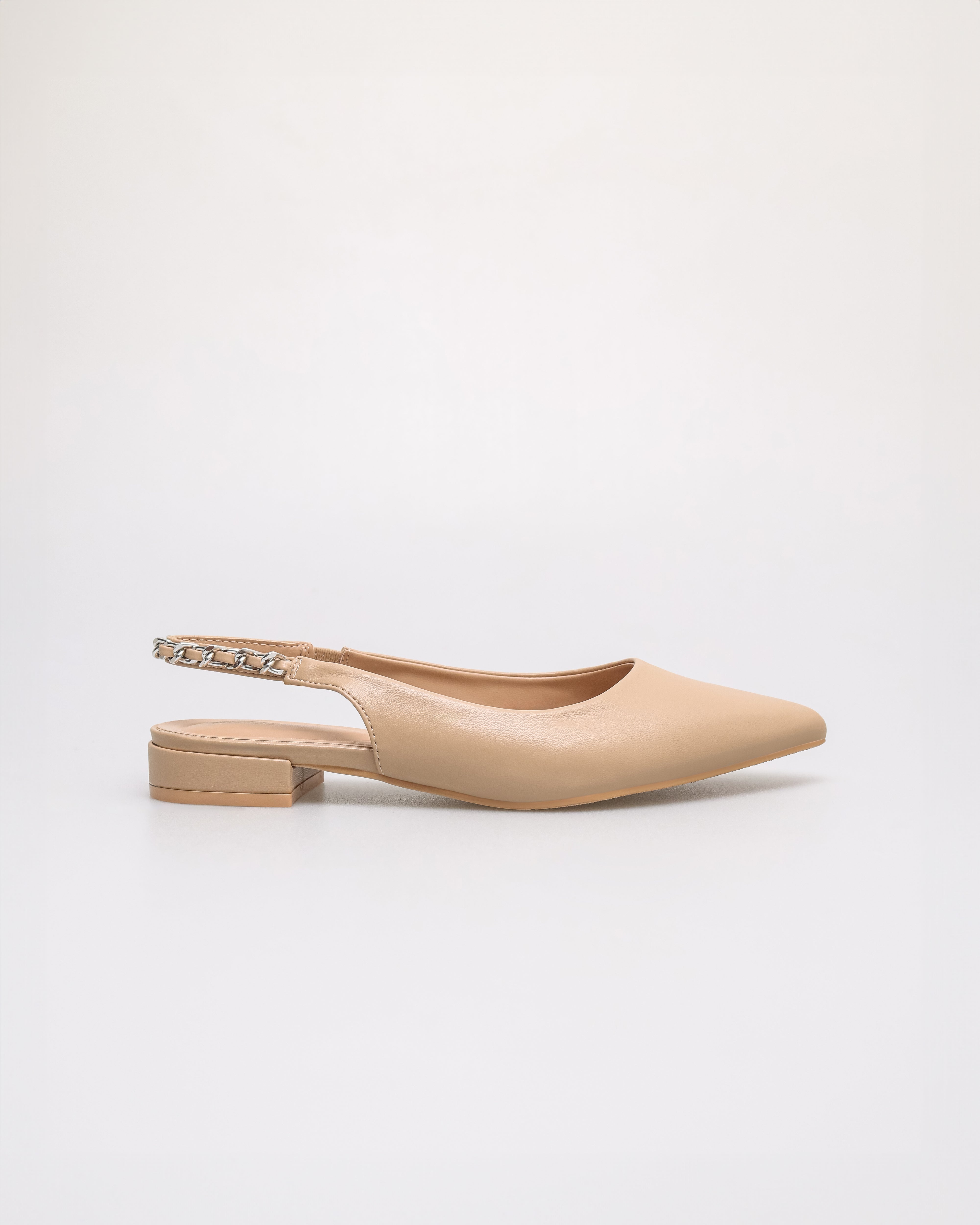 Tomaz FL098 Ladies Pointy Chained Flats (Beige)