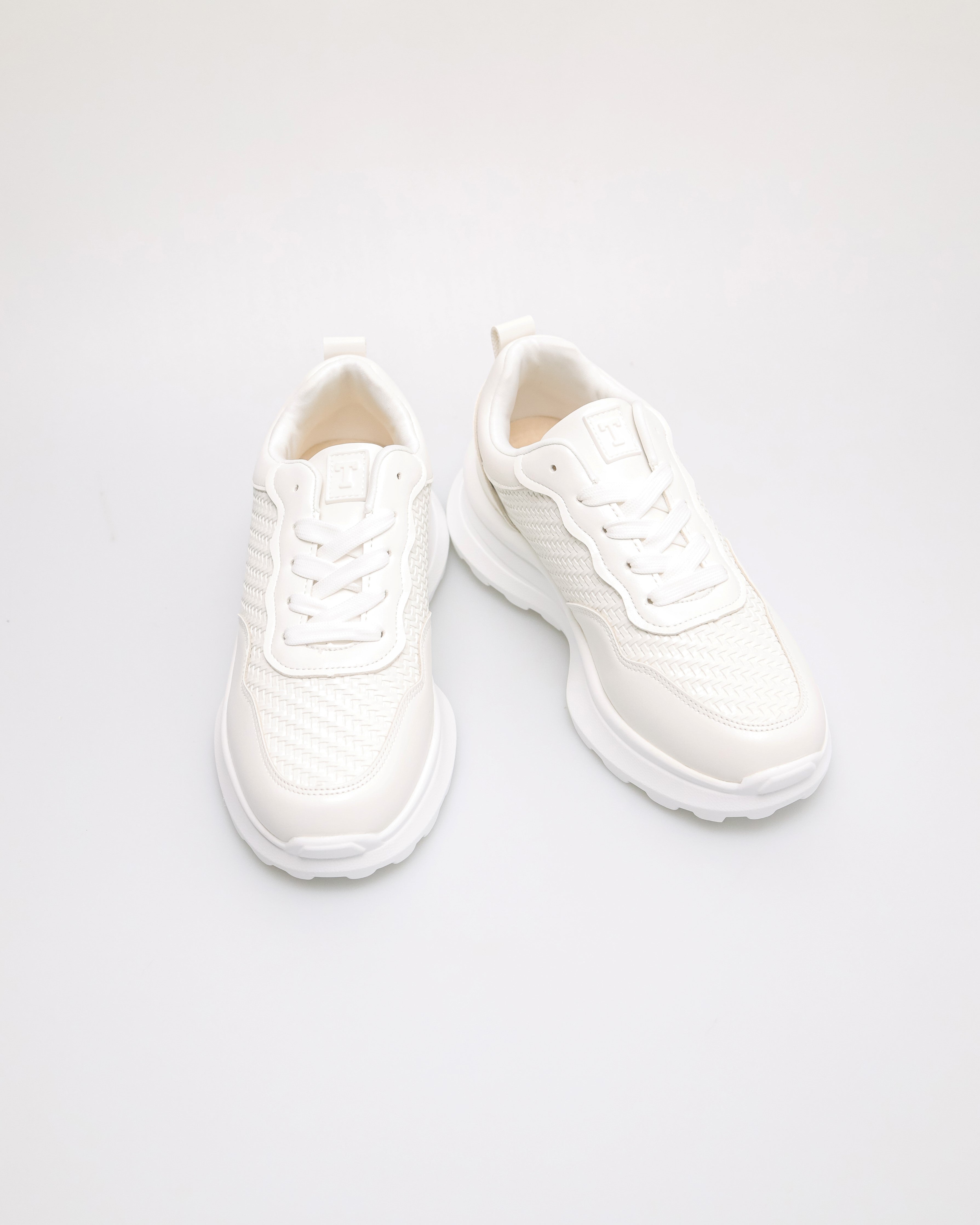 Tomaz YX208 Ladies Woven Lace up Sneakers (White)