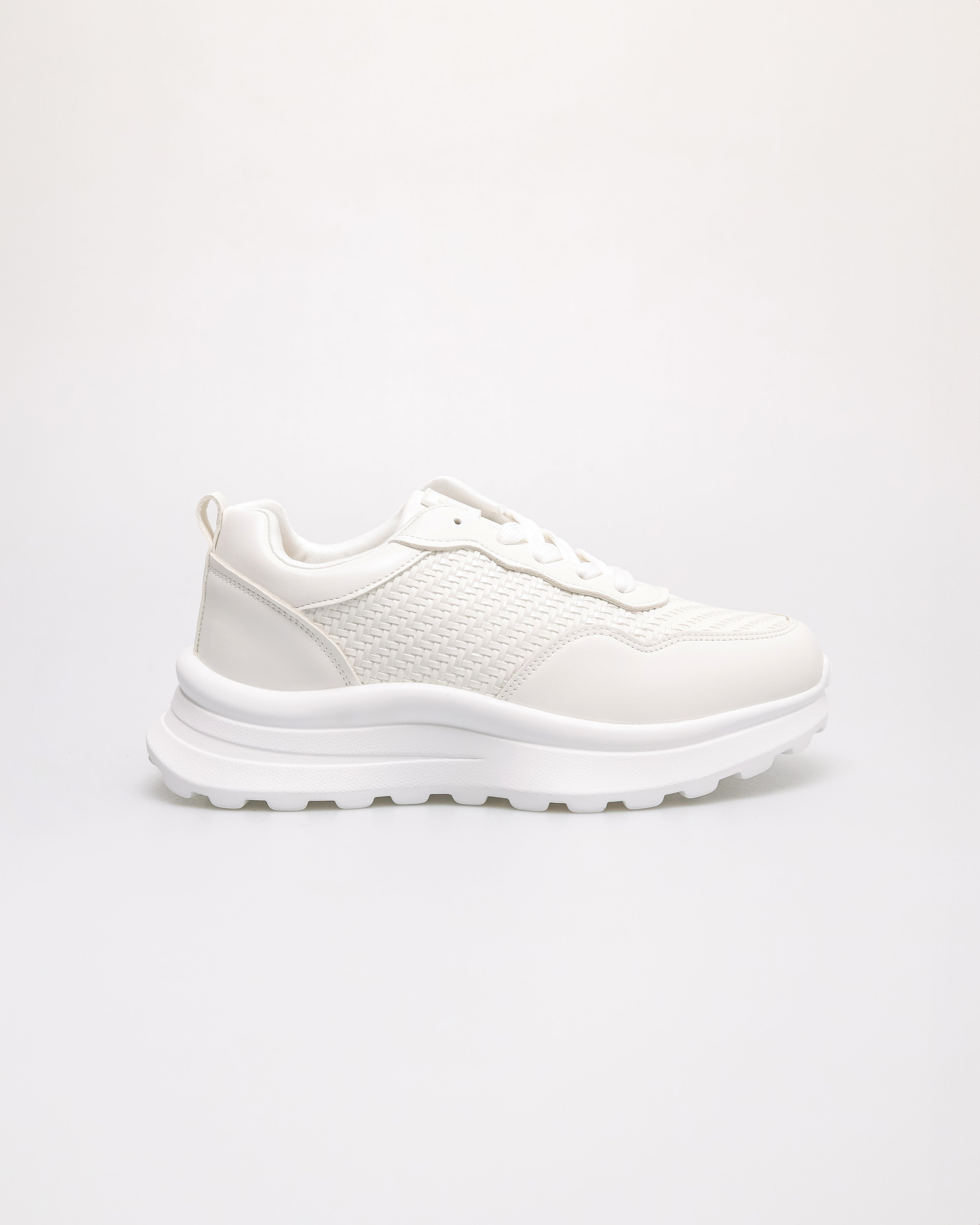 Tomaz YX208 Ladies Woven Lace up Sneakers (White)