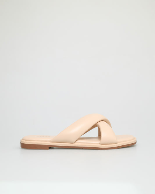 Tomaz YX148 Ladies Crossed Flat Sandals (Nude)