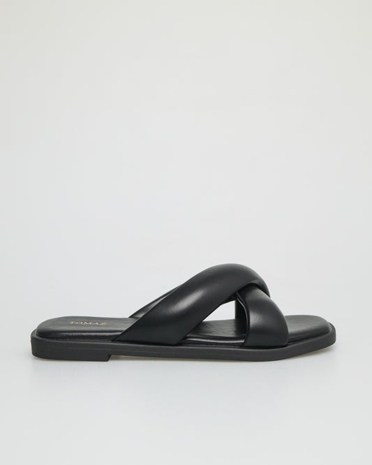 Tomaz YX148 Ladies Crossed Flat Sandals (Black)