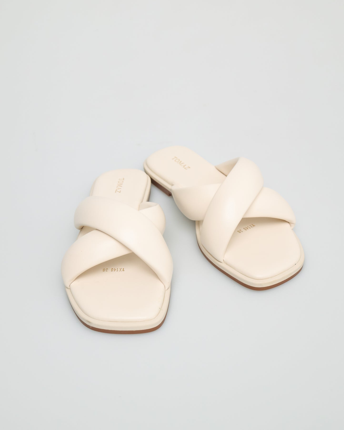 Tomaz YX148 Ladies Crossed Flat Sandals (Beige)