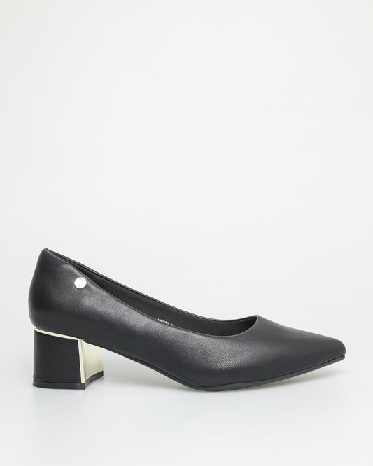 Tomaz NN230 Ladies L Shaped Metallic Block Heels (Black)