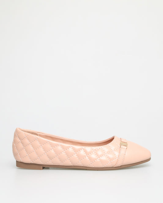 Tomaz NN251 Ladies Buckle Detail Quilted Flats (Nude)