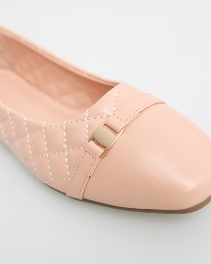 Tomaz NN251 Ladies Buckle Detail Quilted Flats (Nude)