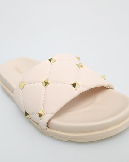 Tomaz NN215 Ladies Stud Quilted Sandals (Cream)