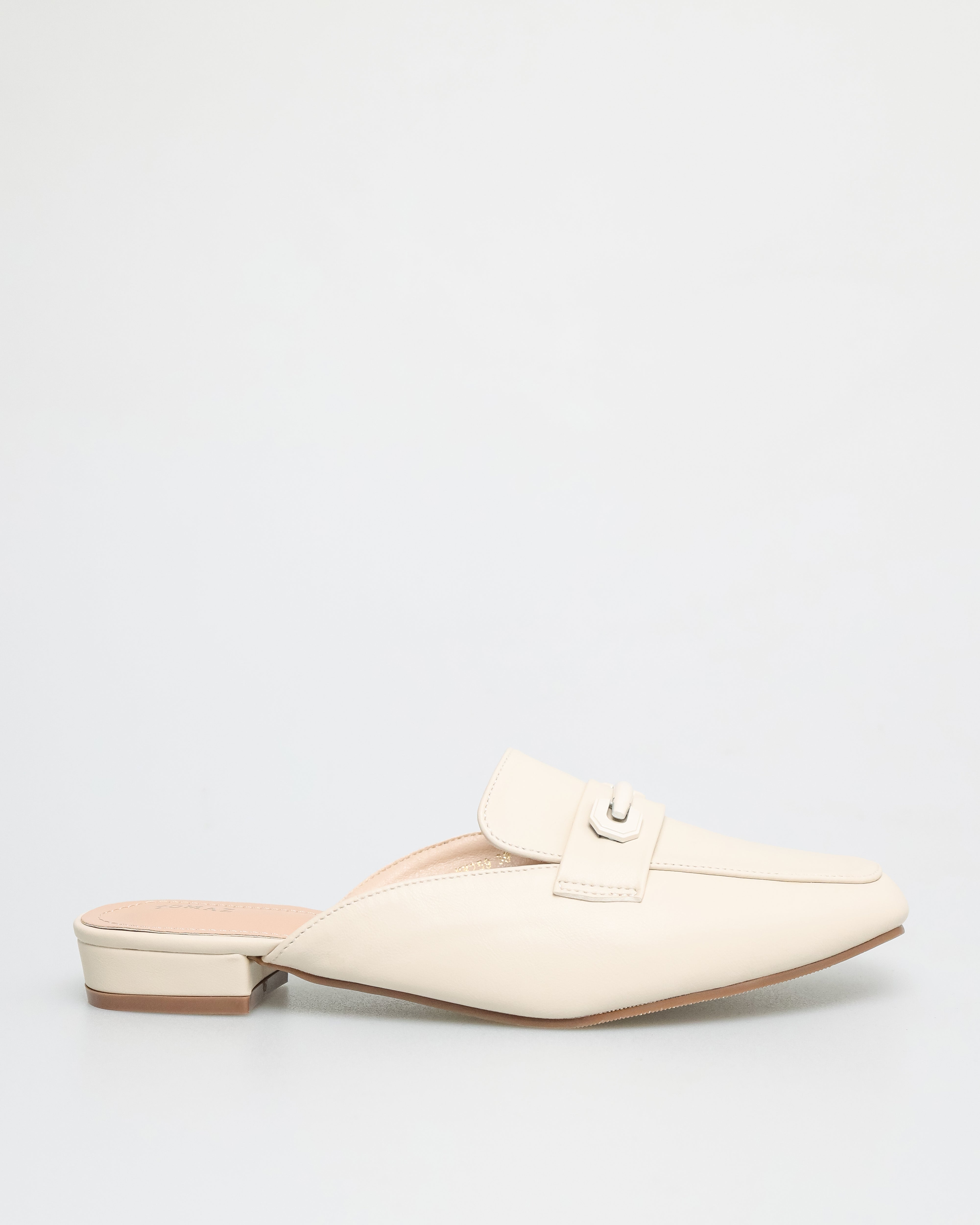 Tomaz NN259 Ladies Metal Buckle Strap Mules (Cream)