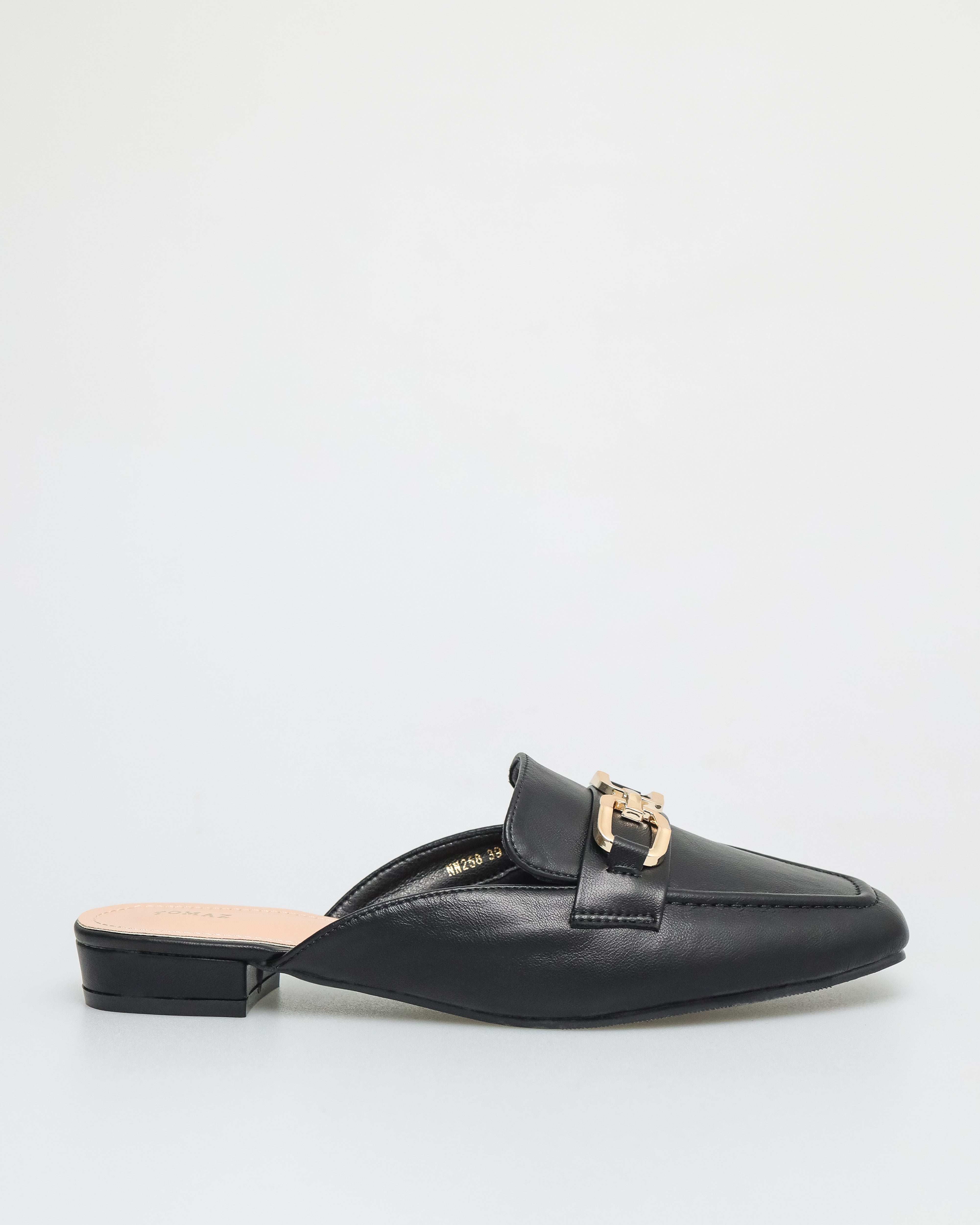 Tomaz NN258 Ladies Gold Buckle Mules (Black)