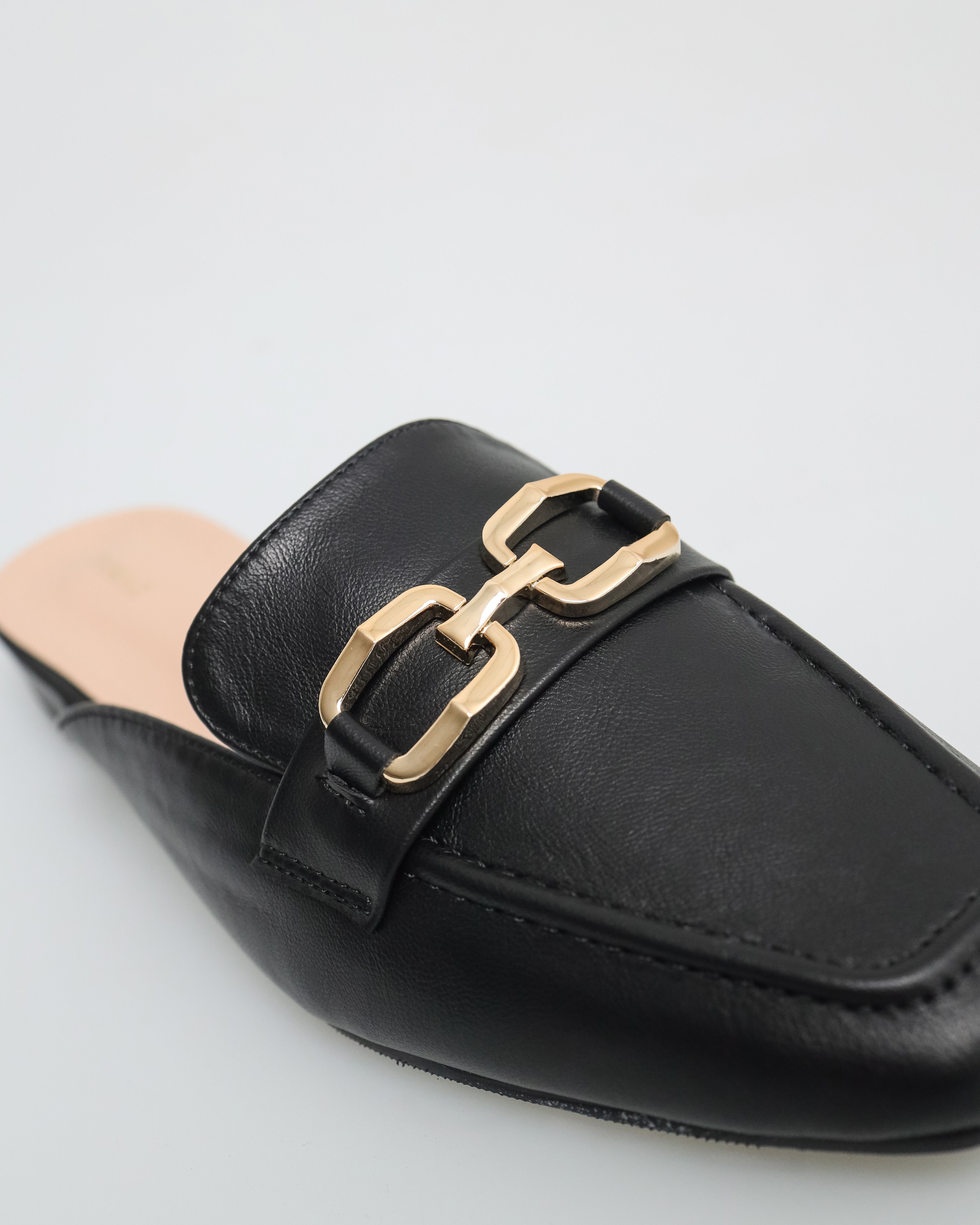 Tomaz NN258 Ladies Gold Buckle Mules (Black)