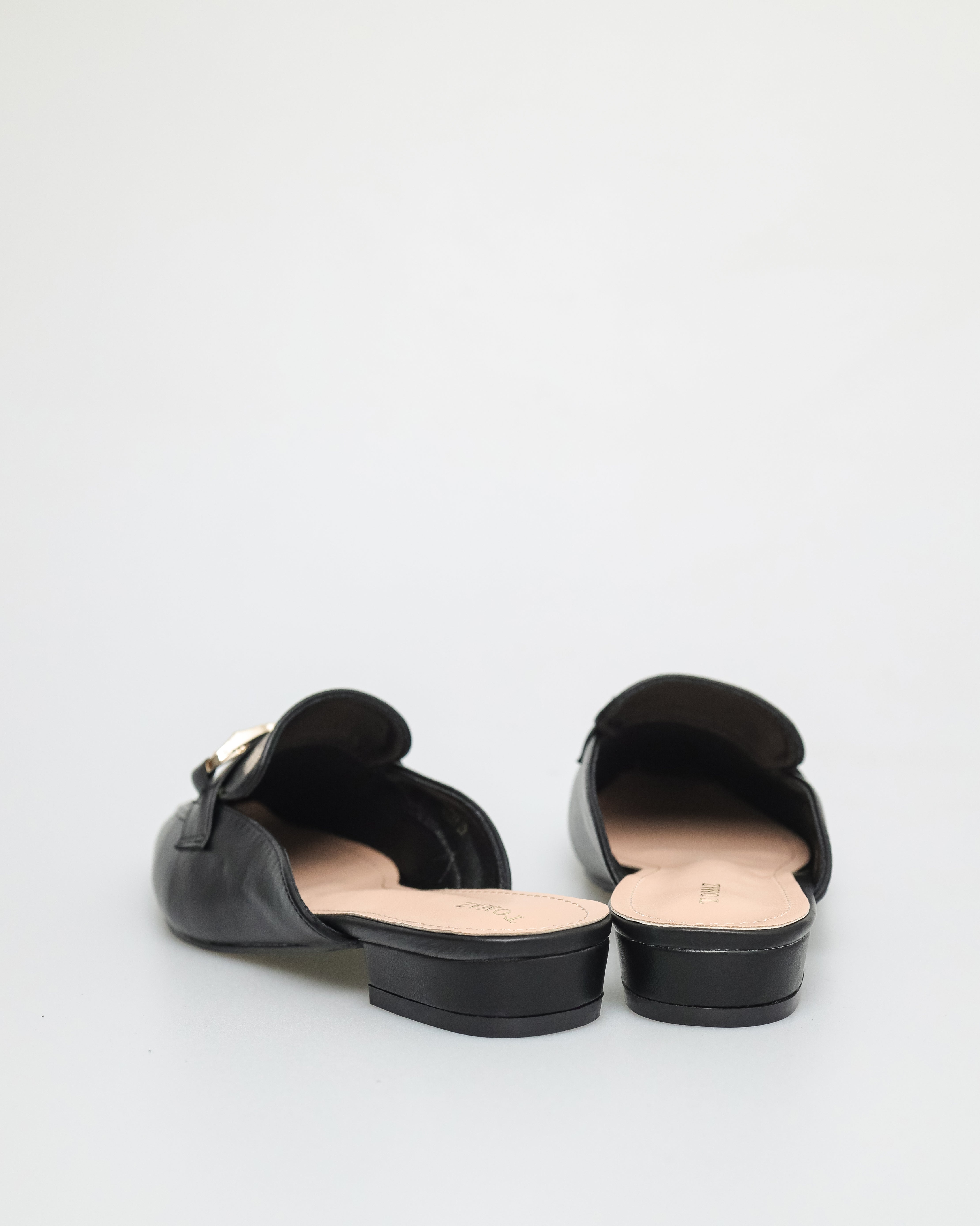 Tomaz NN258 Ladies Gold Buckle Mules (Black)