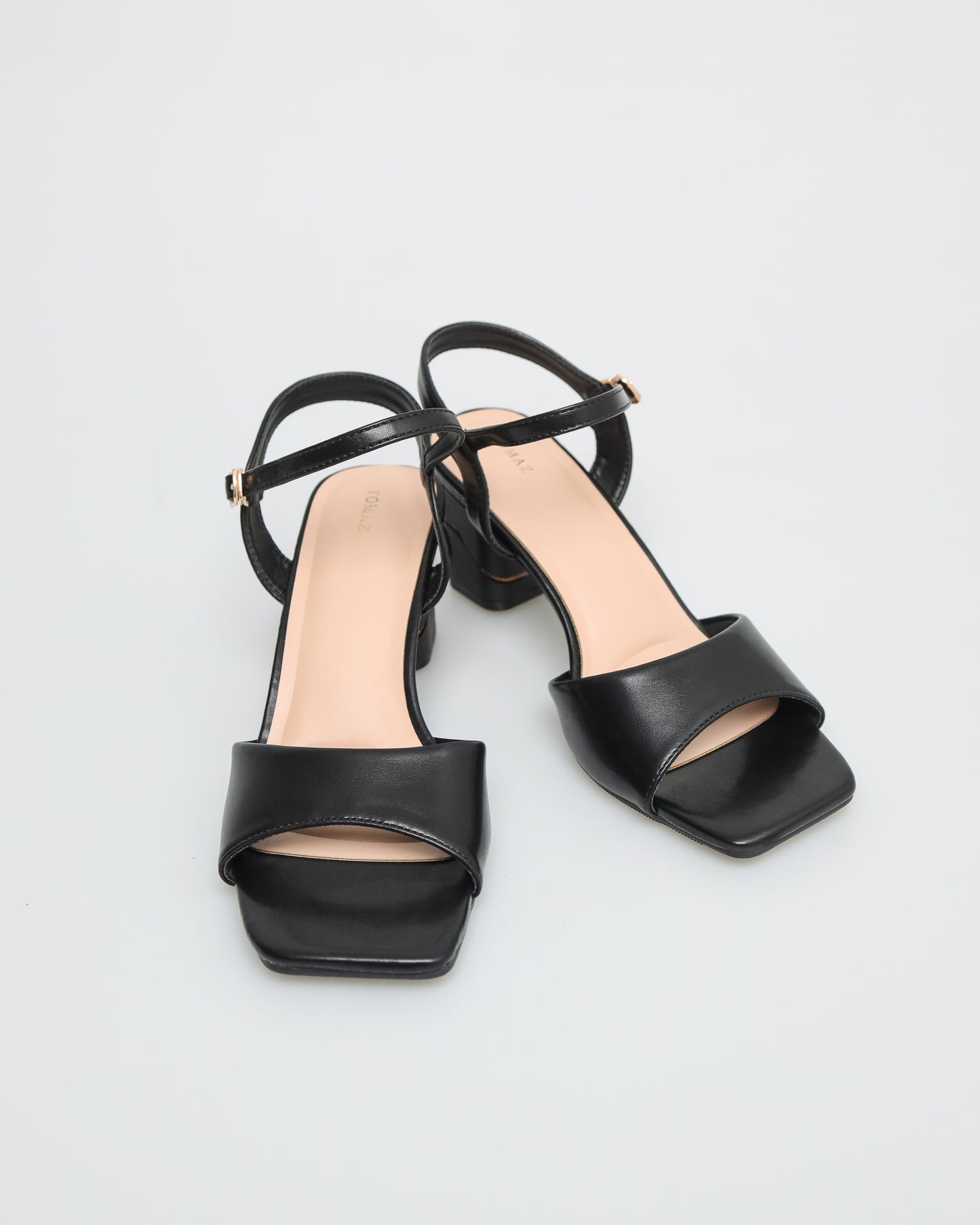 Tomaz NN267 Ladies Open Toe with Strap Chained-Block Heels (Black)
