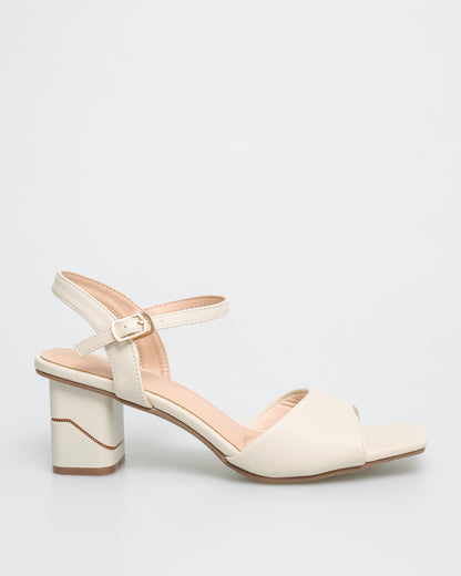 Tomaz NN267 Ladies Open Toe with Strap Chained-Block Heels (Cream)