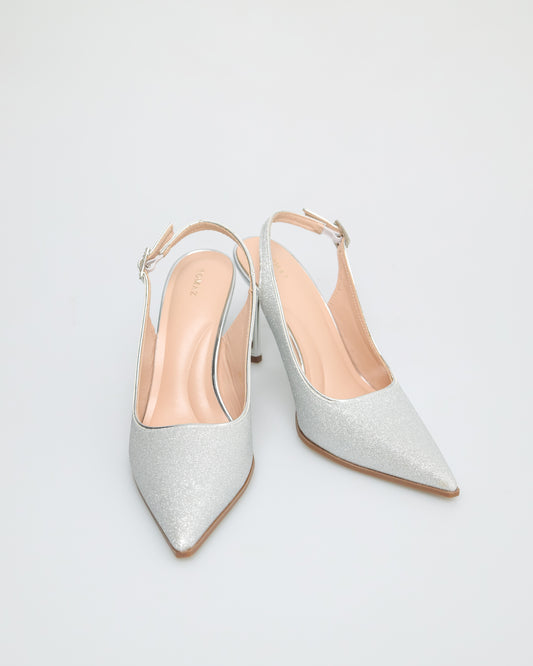 Tomaz NN260 Ladies Glitter Slingback Heels (Silver)