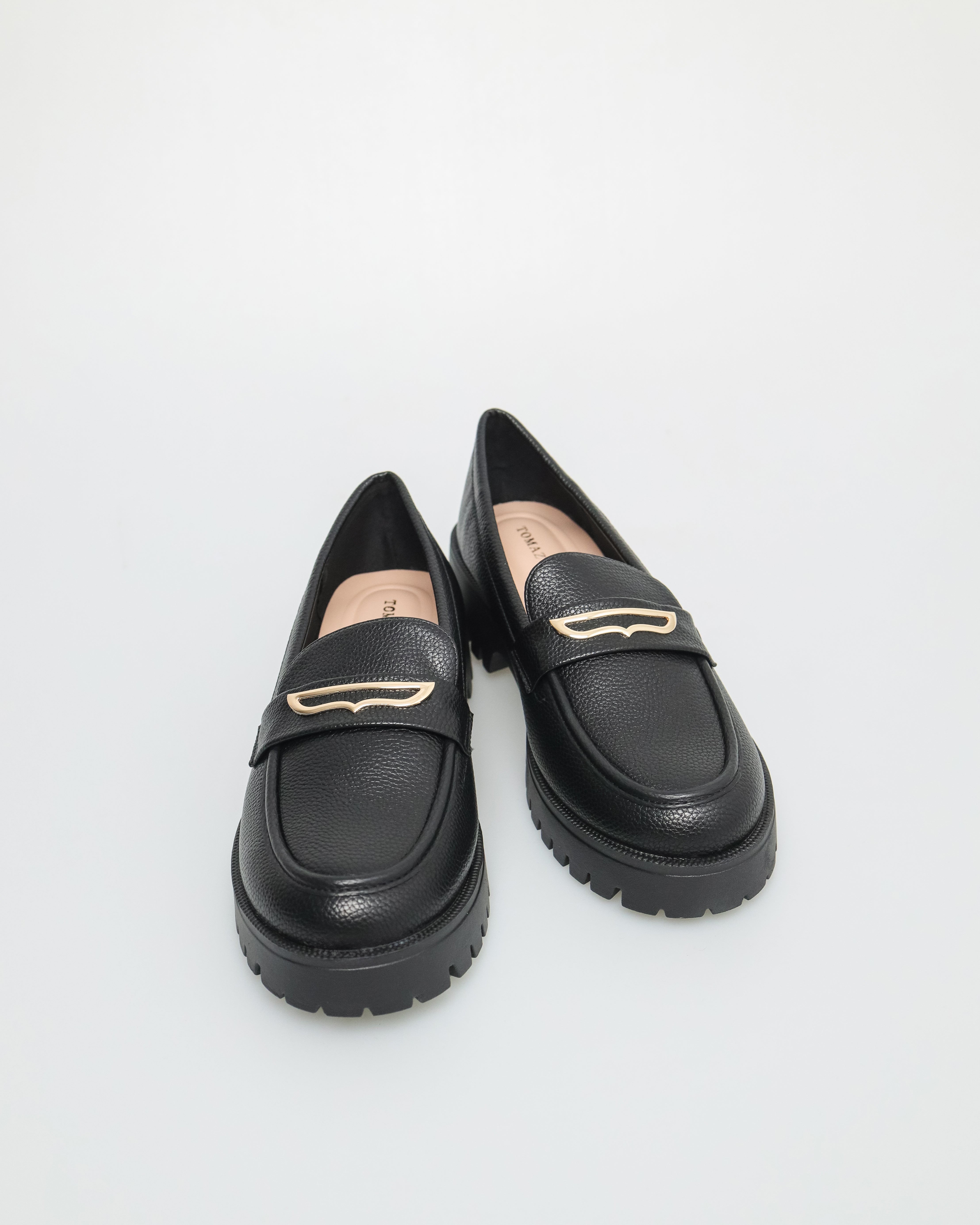 Tomaz NN294 Ladies Gold Buckle Loafers (Black)