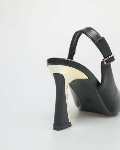 Tomaz NN322 Ladies Gold Slingback Heels (Black)