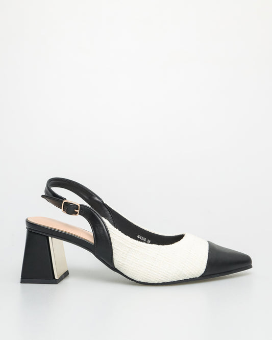 Tomaz NN300 Ladies Pointy Slingbacks Heels (Black/White)