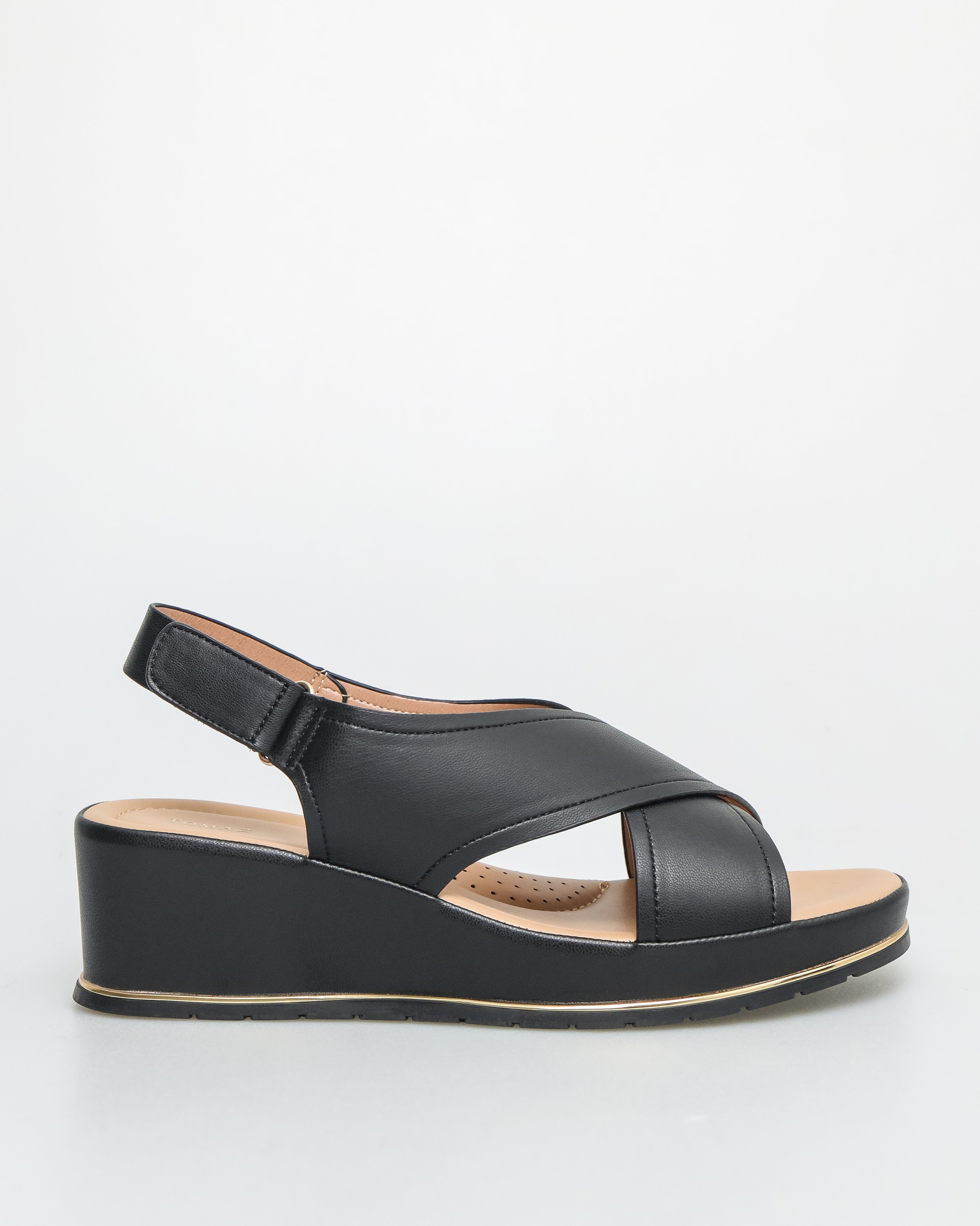 Tomaz NN325 Ladies Double Cross Strap Sandal (Black)