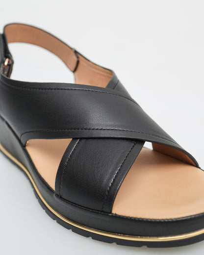 Tomaz NN325 Ladies Double Cross Strap Sandal (Black)