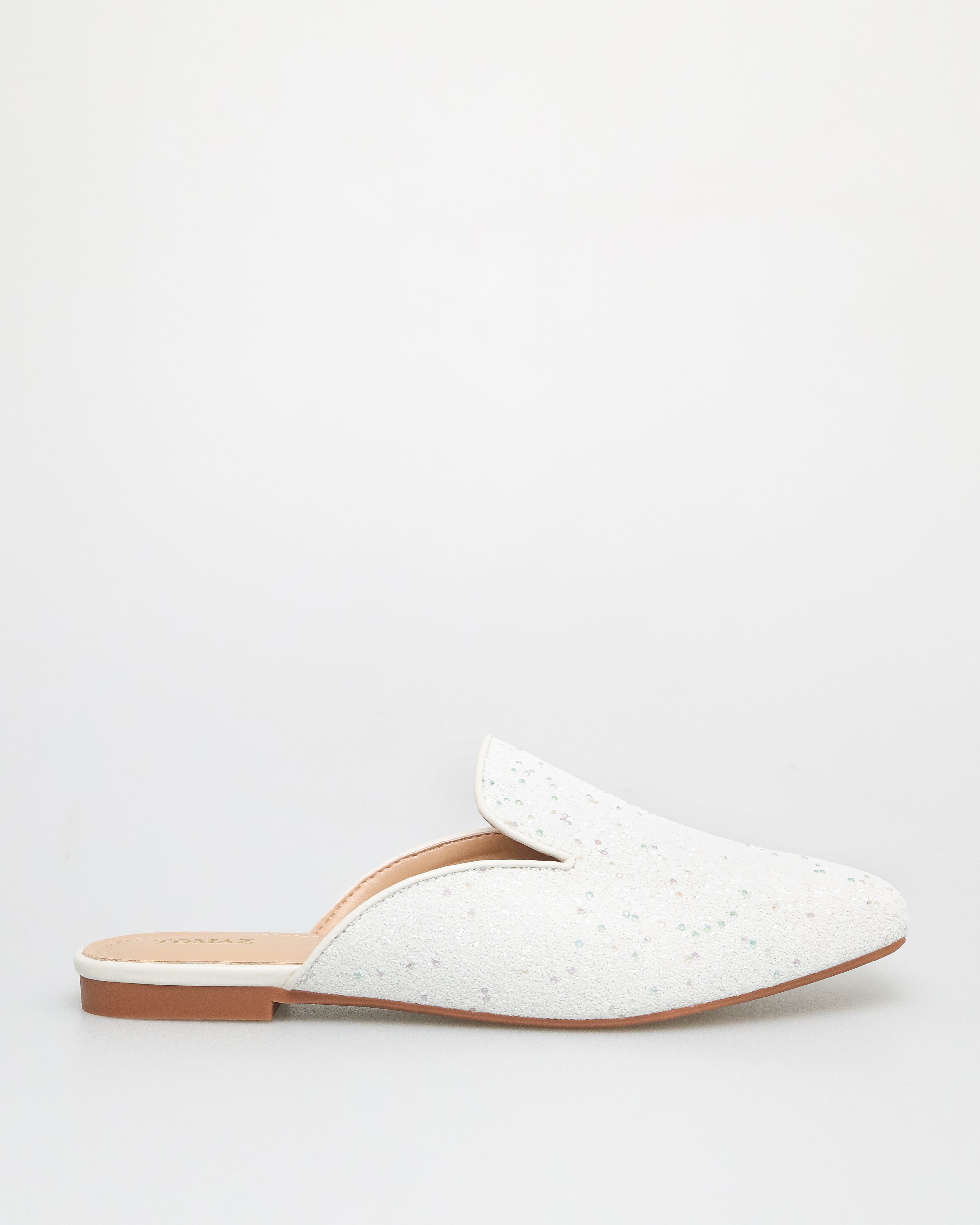 Tomaz FL086 Ladies Glitter Mules (White)