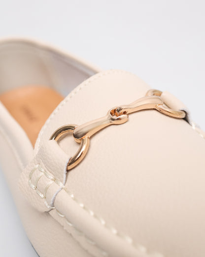 Tomaz YX201 Ladies Metallic Buckle Flats (Cream)