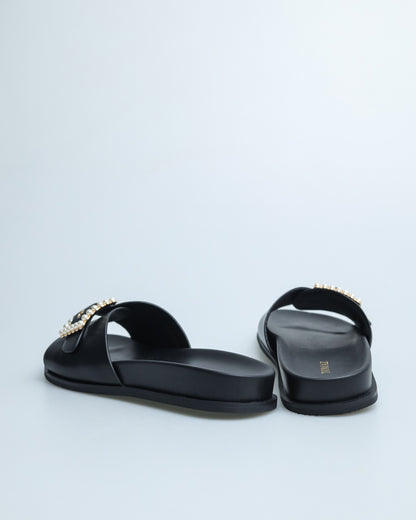 Tomaz YX134 Ladies Pearl Buckle Sandals  (Black)