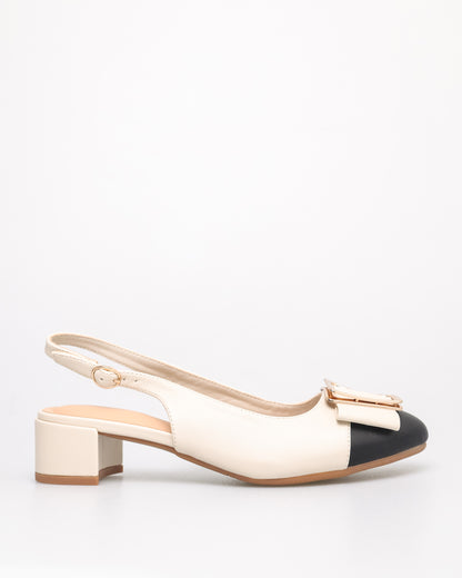 Tomaz YX184 Ladies Metallic Buckle Slingbacks (Cream/Black)