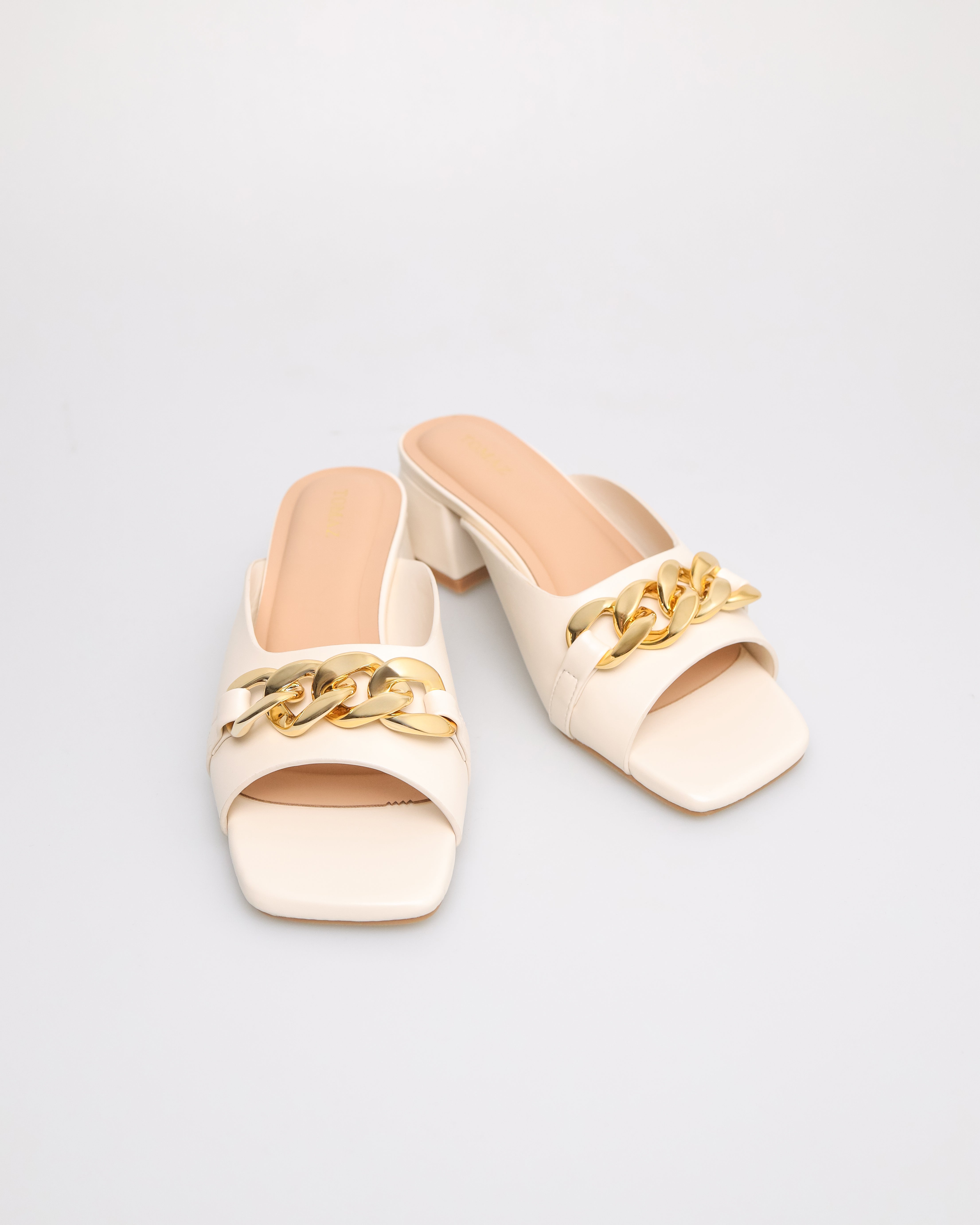 Tomaz YX179 Ladies Gold Buckle Heels (Cream)