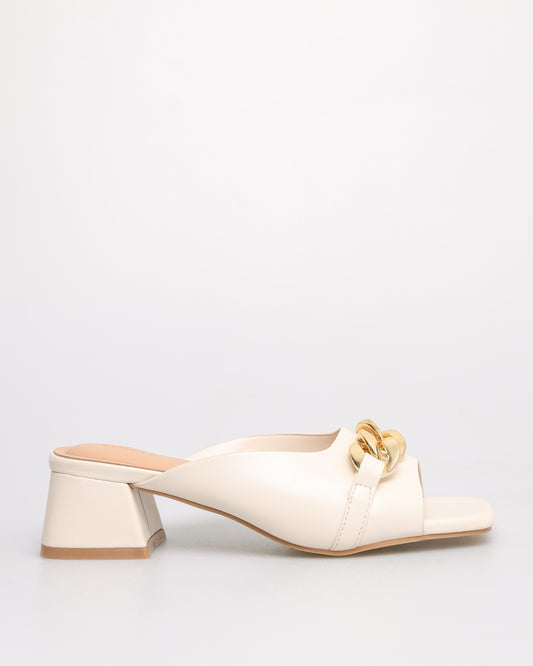 Tomaz YX179 Ladies Gold Buckle Heels (Cream)