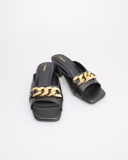 Tomaz YX179 Ladies Gold Buckle Heels (Black)