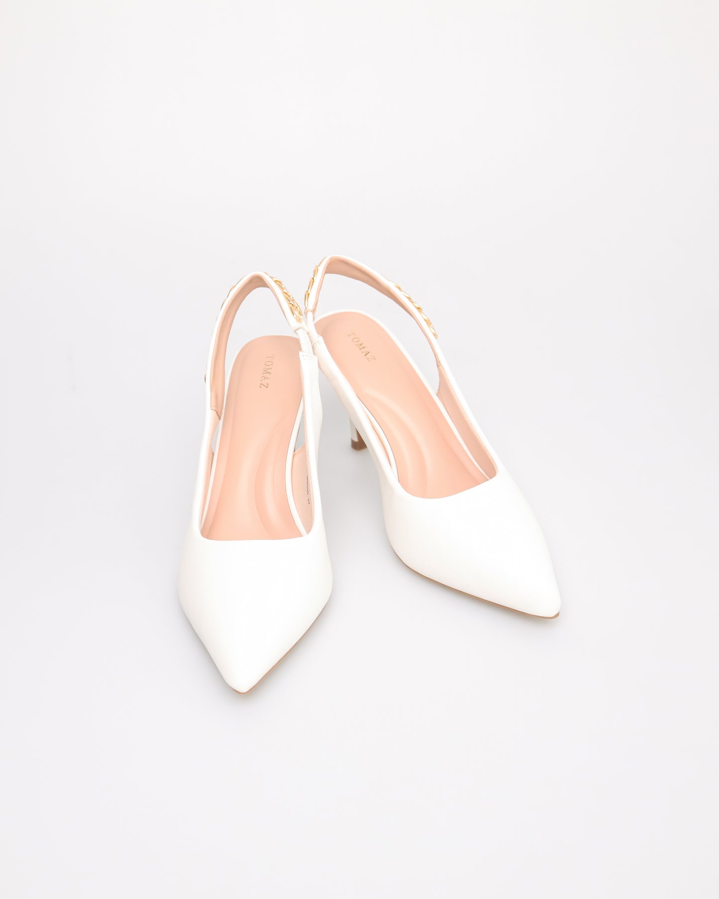 Tomaz NN355 Ladies Pointy Gold Chain Slingback Heels (White)