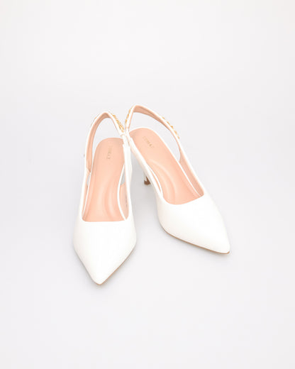 Tomaz NN355 Ladies Pointy Gold Chain Slingback Heels (White)