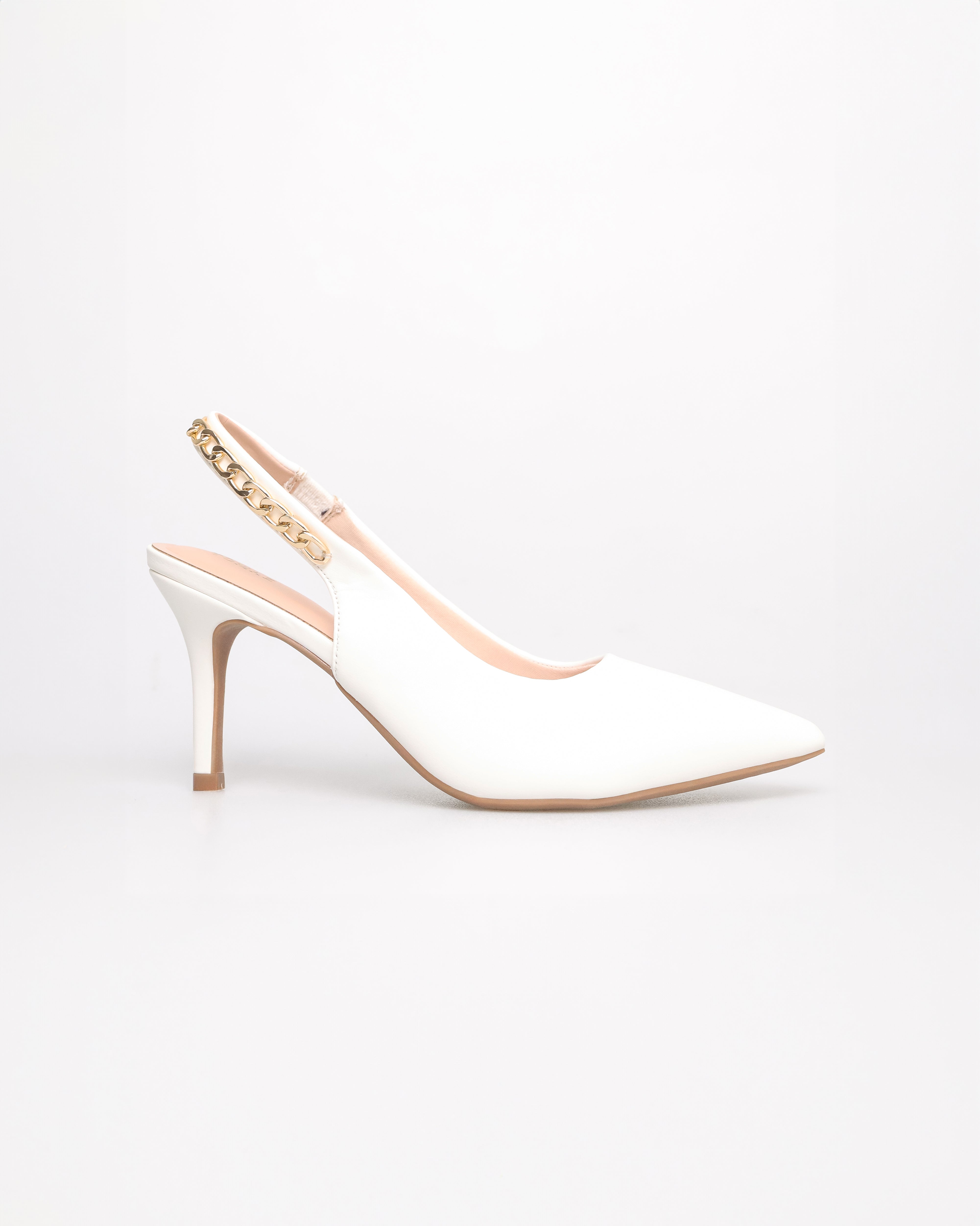 Tomaz NN355 Ladies Pointy Gold Chain Slingback Heels (White)