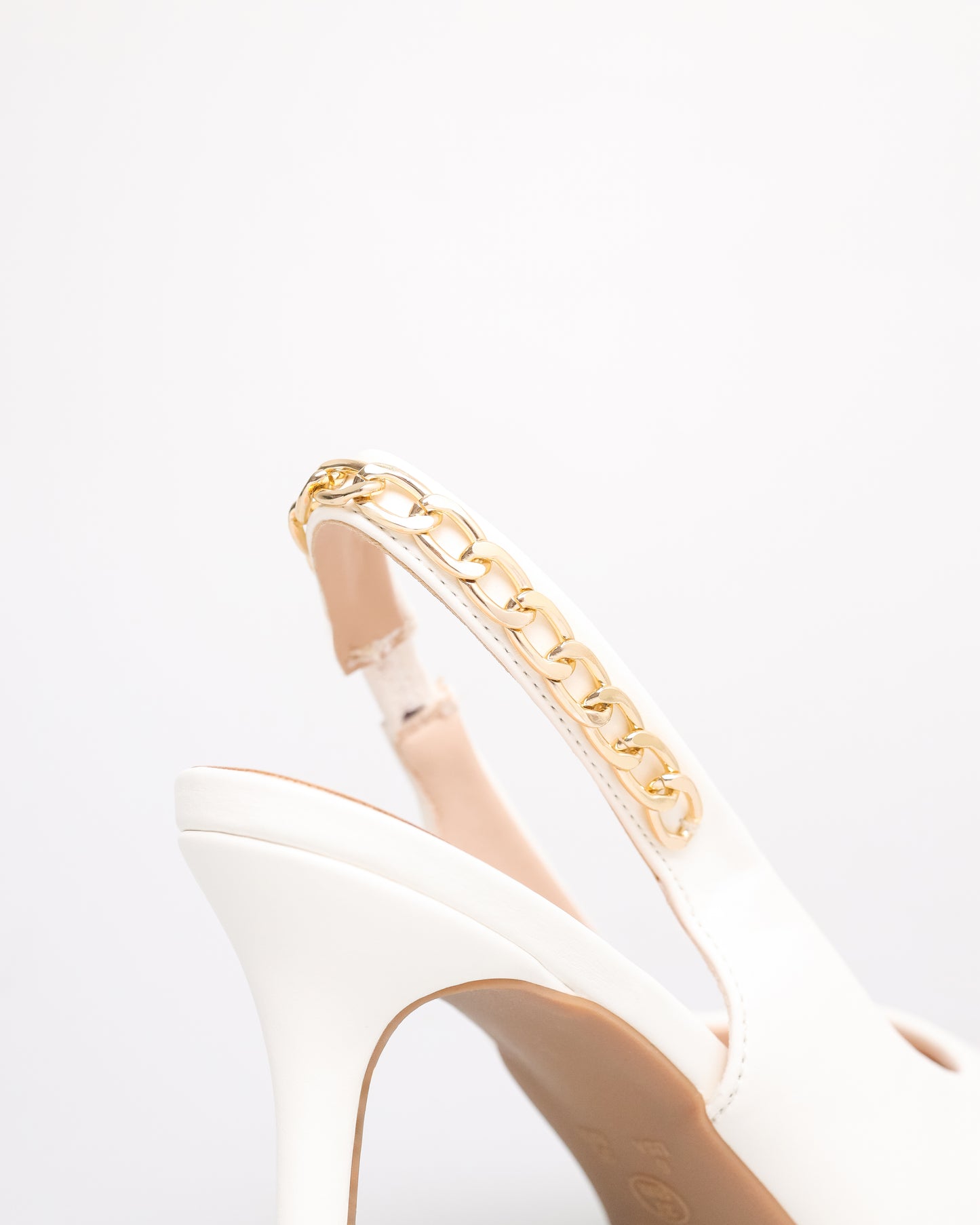 Tomaz NN355 Ladies Pointy Gold Chain Slingback Heels (White)