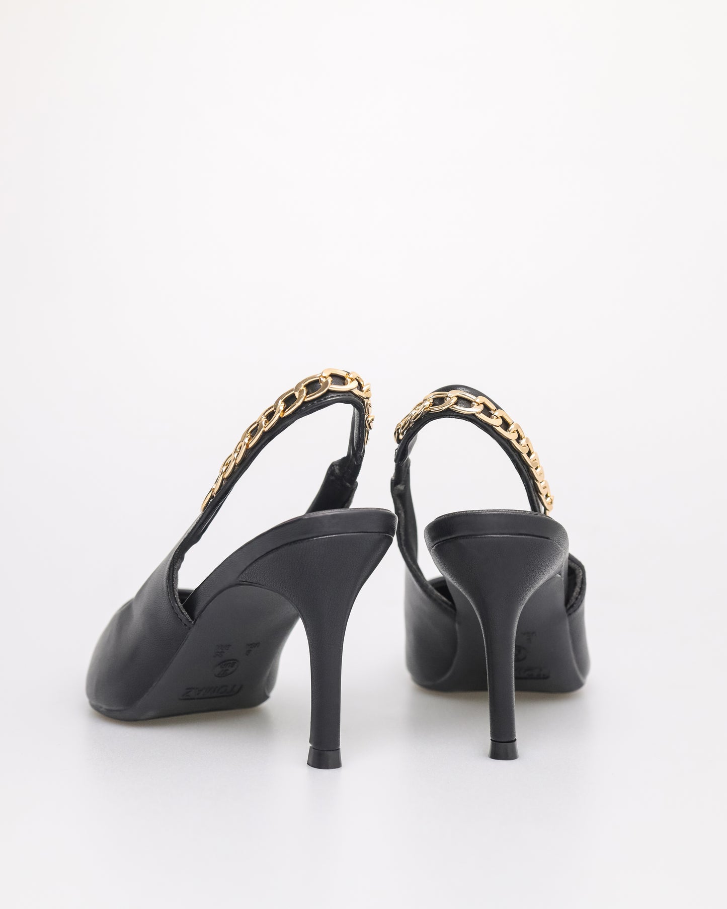 Tomaz NN355 Ladies Pointy Gold Chain Slingback Heels (Black PU)