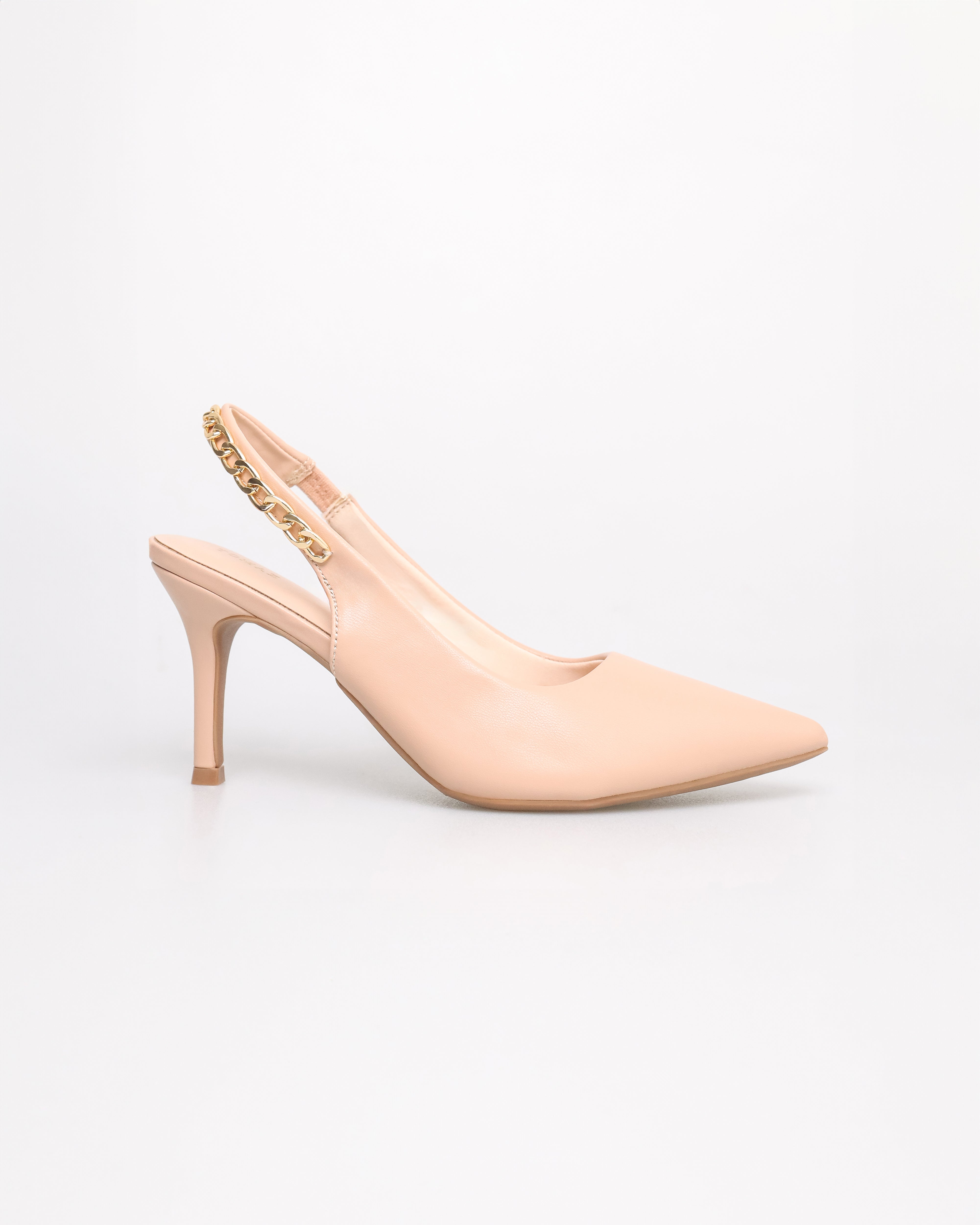 Tomaz NN355 Ladies Pointy Gold Chain Slingback Heels (Beige)