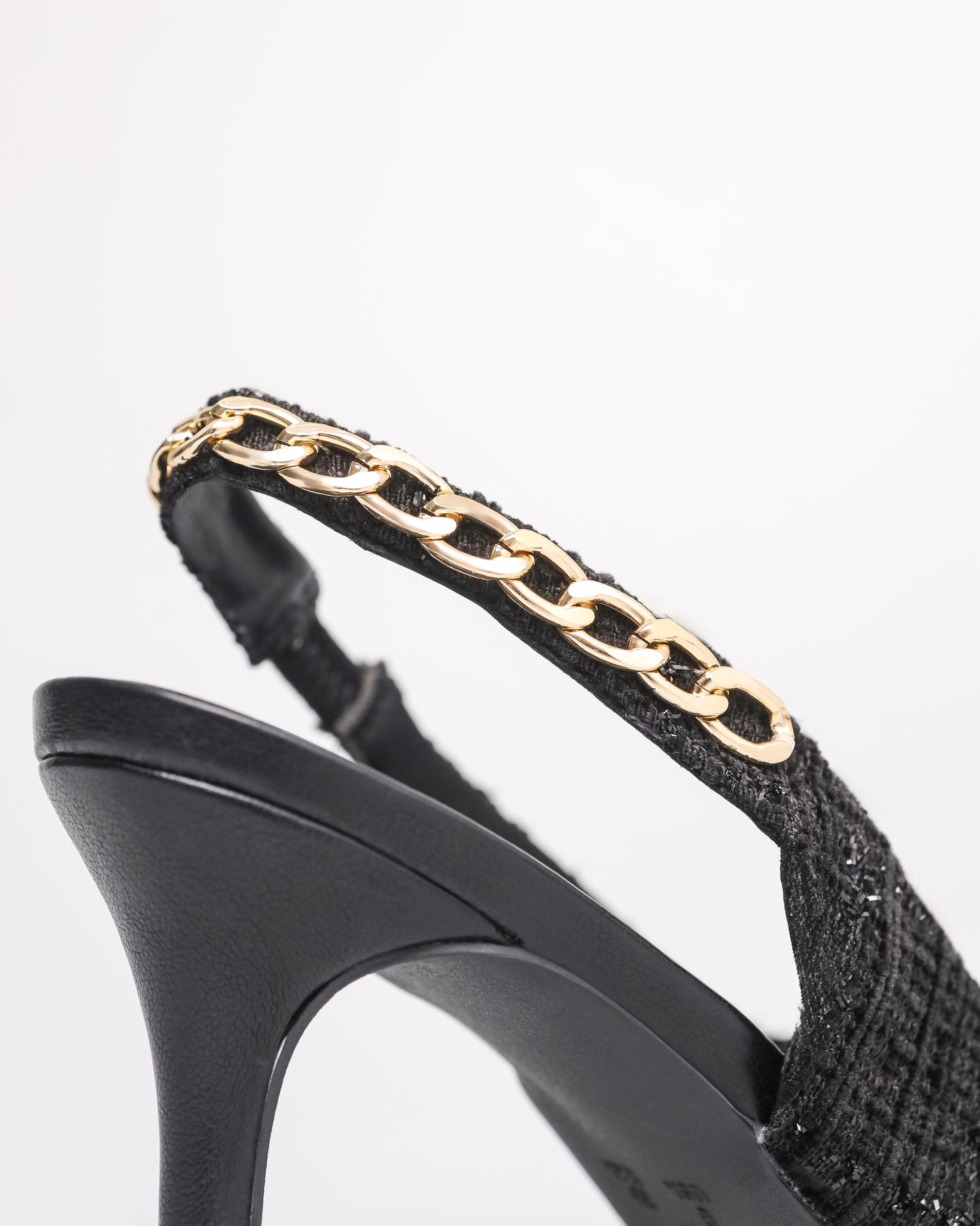 Tomaz NN355 Ladies Pointy Gold Chain Slingback Heels (Black FB)