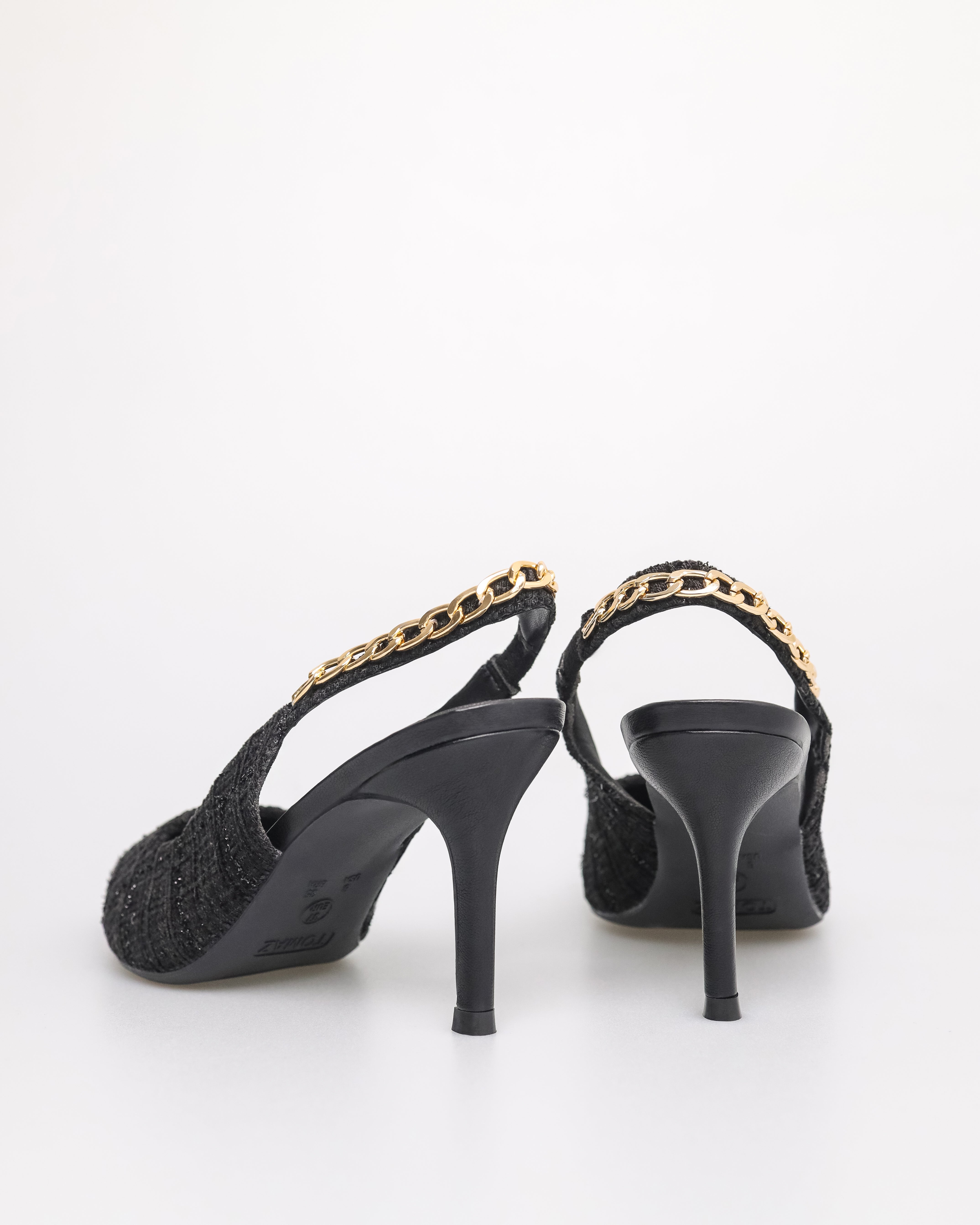 Tomaz NN355 Ladies Pointy Gold Chain Slingback Heels (Black FB)