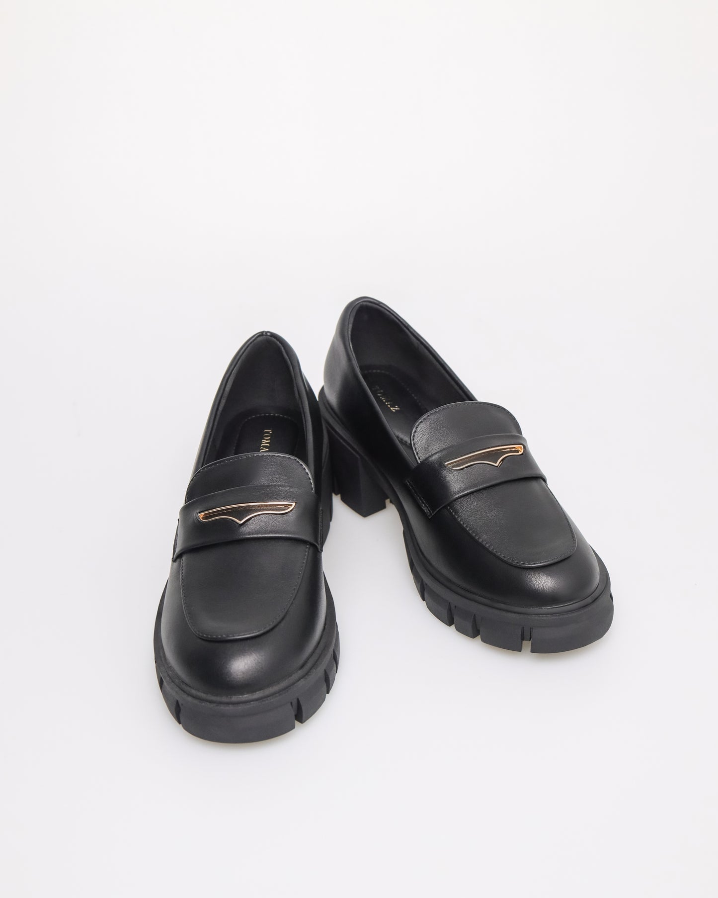 Tomaz NN373 Ladies Chunky Loafers Heels (Black)