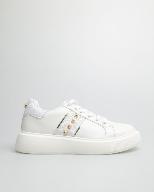 Tomaz YX116 Ladies Studded Sneakers (White Gold)