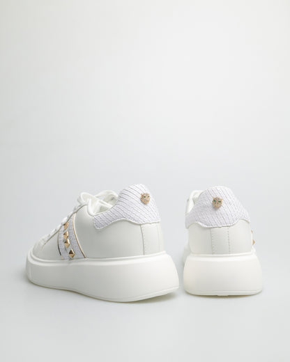 Tomaz YX116 Ladies Studded Sneakers (White Gold)