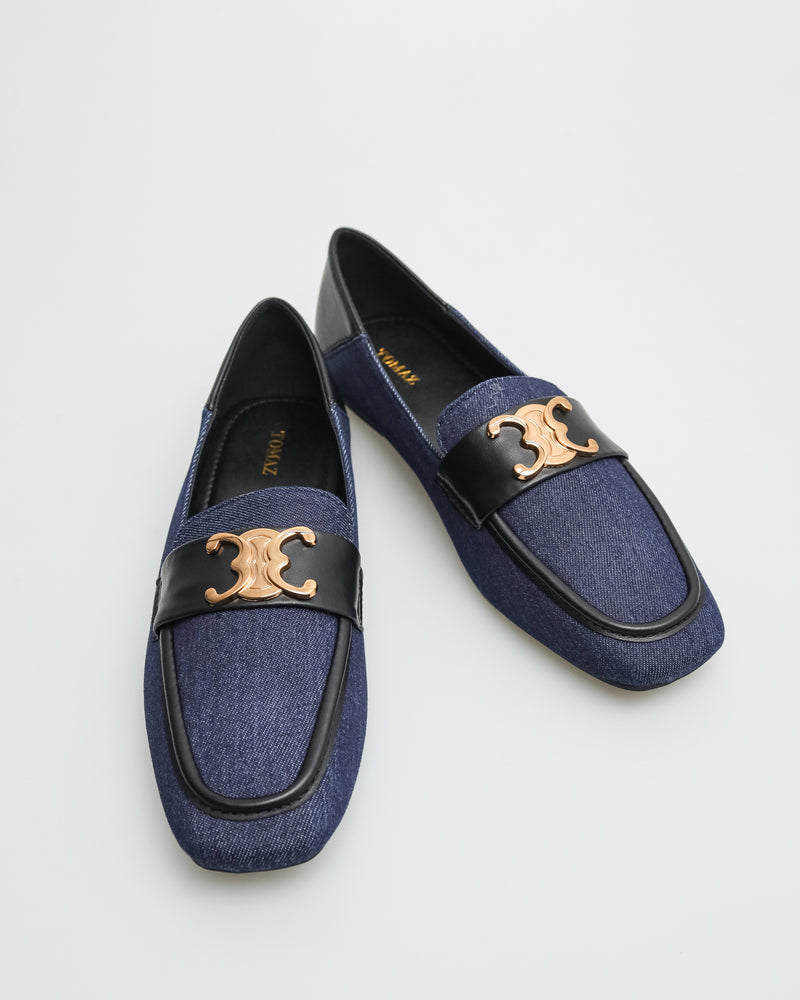 
                  
                    Load image into Gallery viewer, Tomaz FL035 Ladies Fabric Loafers (Black/Navy)
                  
                