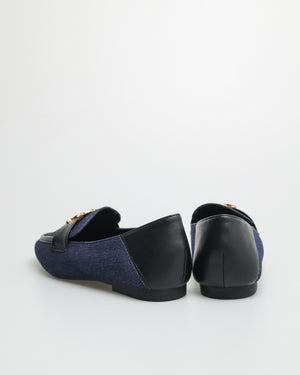 
                  
                    Load image into Gallery viewer, Tomaz FL035 Ladies Fabric Loafers (Black/Navy)
                  
                