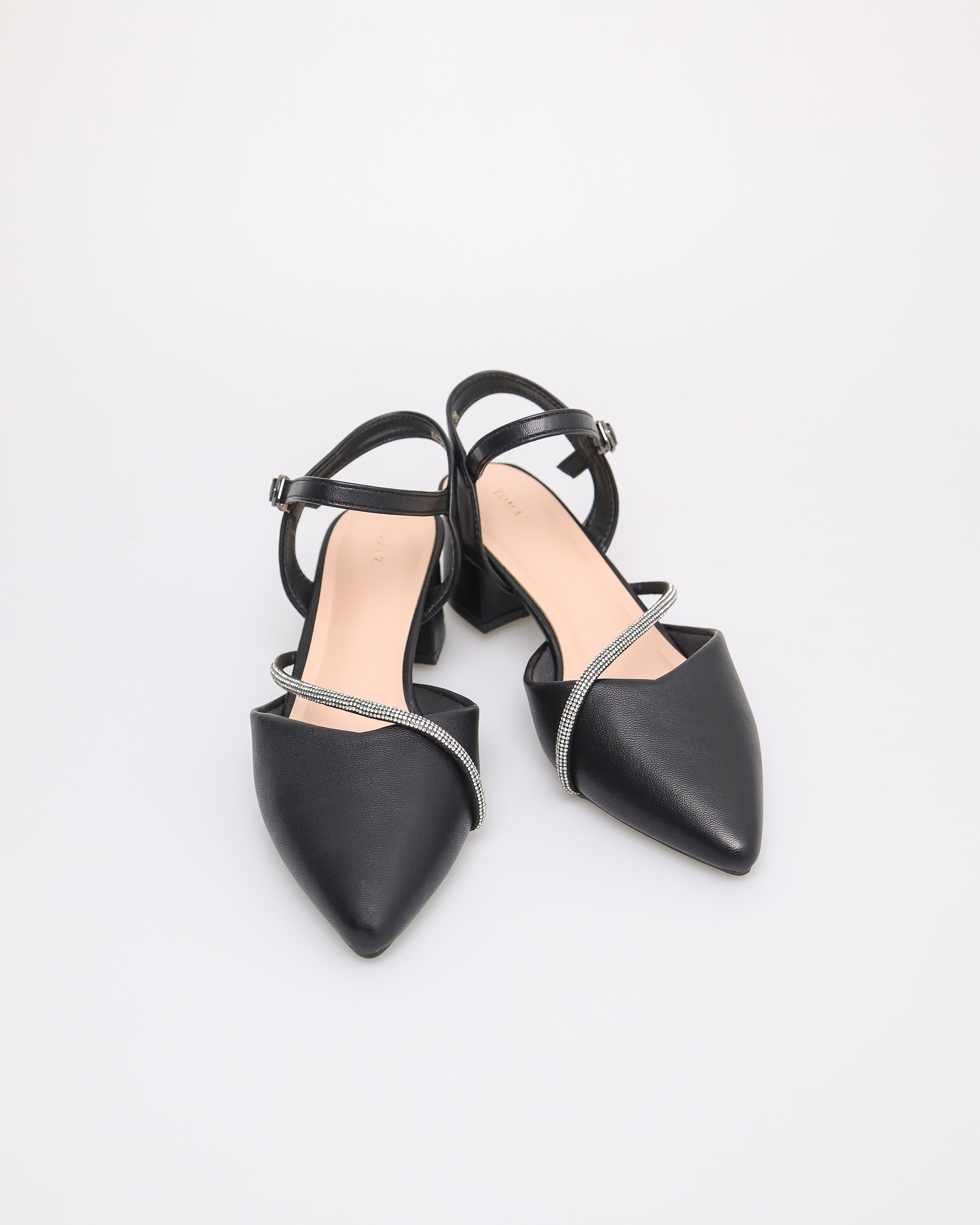 Tomaz NN382 Ladies Pointy Gemstones Slingback (Black)