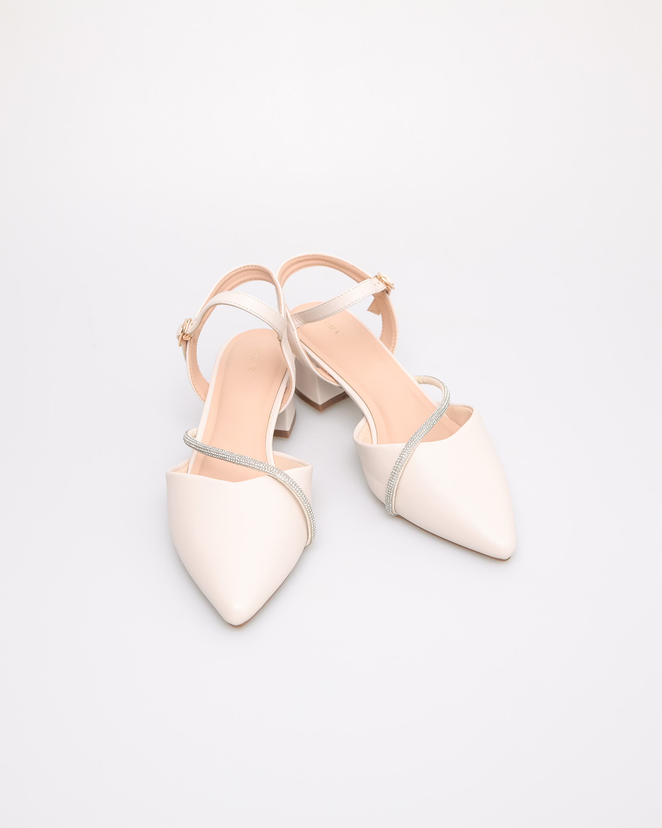 Tomaz NN382 Ladies Pointy Gemstones Slingback (Cream)