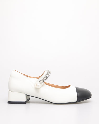 Tomaz FL089 Ladies Mary Jane Pearly Heels (White/Black)