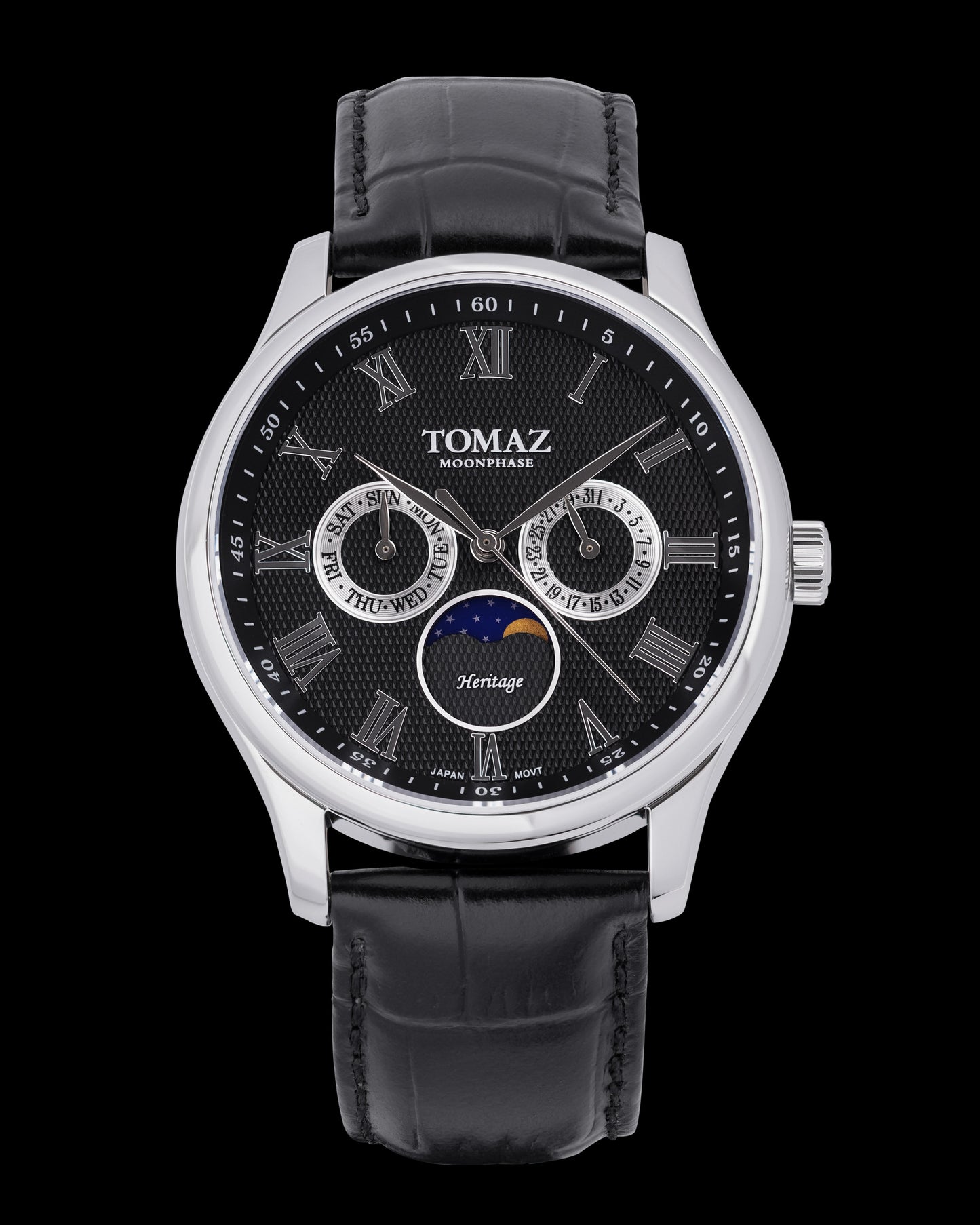 Tomaz Ladies Watch TQ003L-D10 (Silver/Black) Black Leather Strap