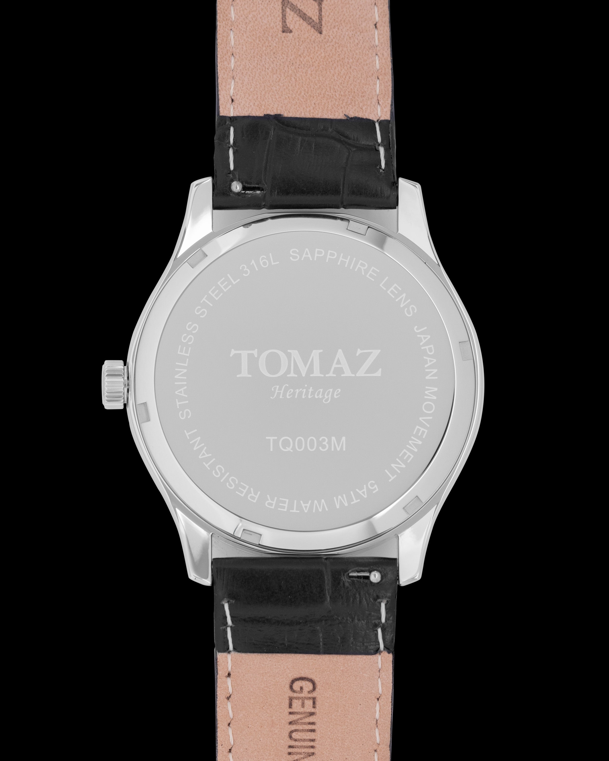 Tomaz TQ003M-D10 Moon Phase (Silver/Black) Black Leather Strap