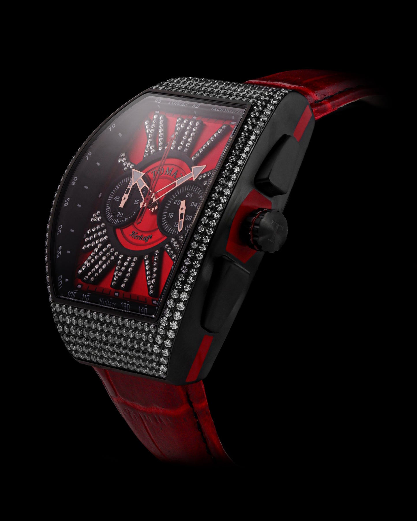 Tomaz Men's Watch TQ012A-D5 (Silver/Red) with Swarovski (Red Bamboo Strap)