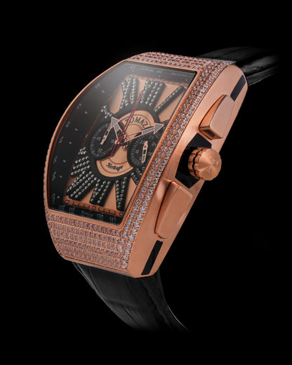 Tomaz Men's Watch TQ012A-D6 (Rosegold/Gold) with Gold Swarovski (Black Bamboo Leather Strap)